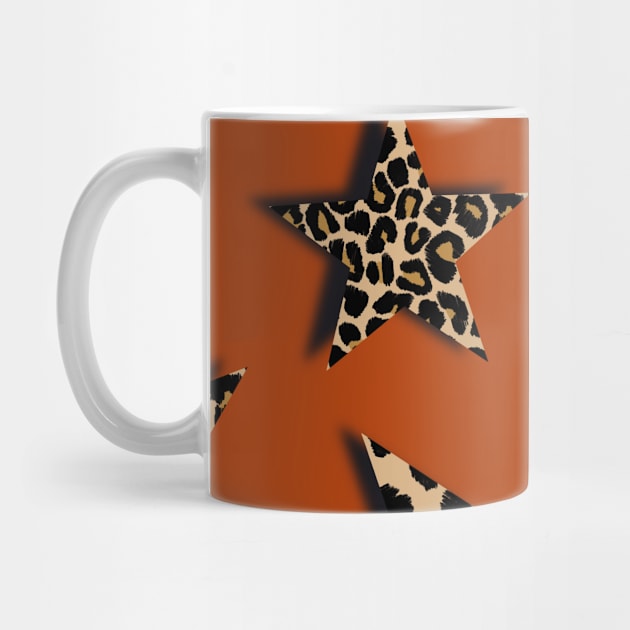 Leopard Print, Stars, on Rust Orange, Brown by OneThreeSix